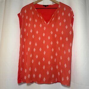 Papermoon Reece Mixed Material Blouse Womens L Coral Split Neck Dolman Sleeve EC